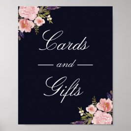 Rosa Navy Peonies-kort och presentkort Bröllopsaff Poster
