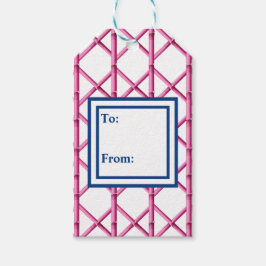 Rosa Navy Trellis Bamboo Mönster Preppy Presentetikett