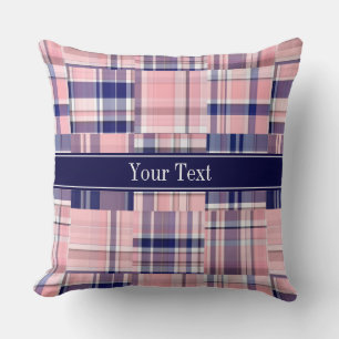 Rosa Navy Vit Preppy Lapptäcke Madras N Monogram Kudde