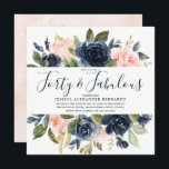 Rosa Navy Watercolor Flowers 40th Birthday Party Inbjudningar<br><div class="desc">Rosa Navy Watercolor Flowers 40:e födelsedagsbjudanden Se matchande samling i Niche and nest store</div>