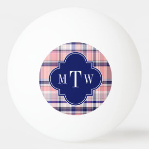 Rosa Navy White Preppy Madras Quatrefoil Monogram Pingisboll