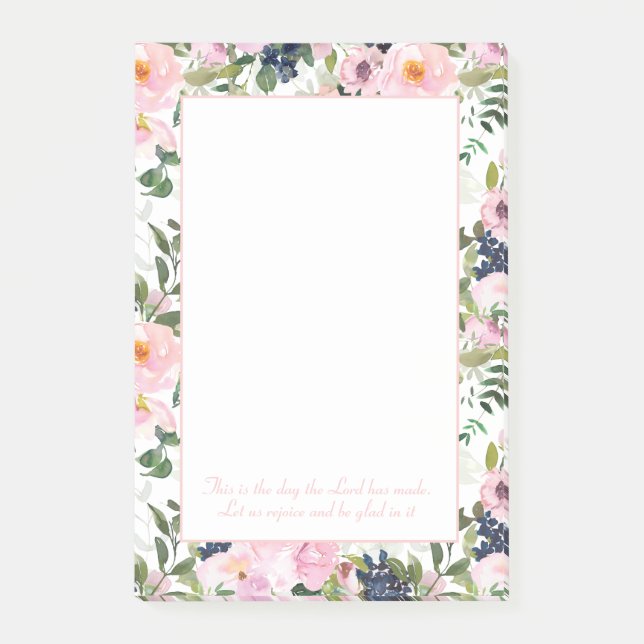 Rosa Navyblå Blommig Kristen Bibelvers Post-it Block (Framsida)