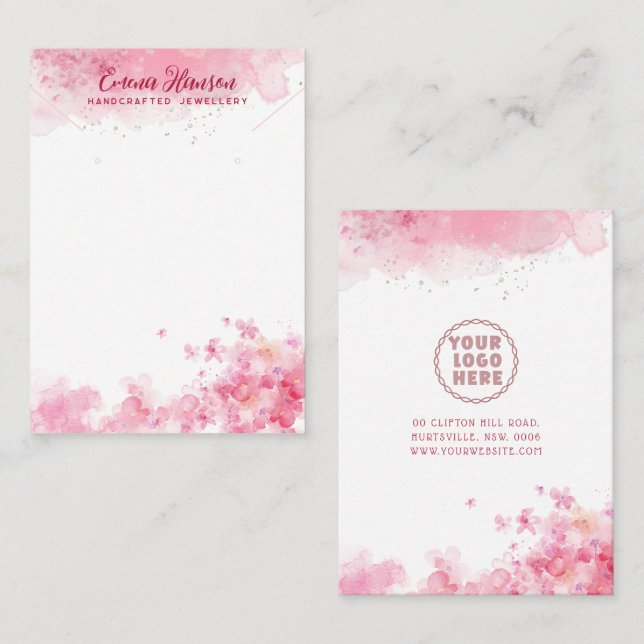 Rosa Necklace Earrings Abstrakt guld Visning Card Visitkort (Fram/baksida)