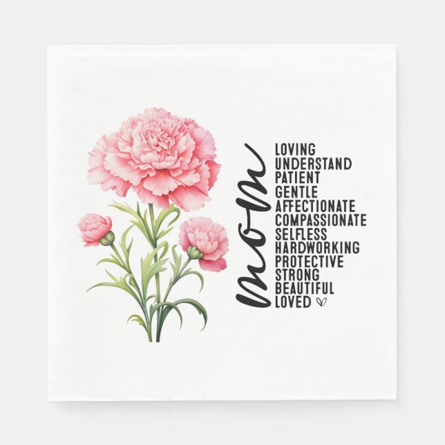 Rosa nejlika i Mamma Mors dag Pappersservett (Framsidan)