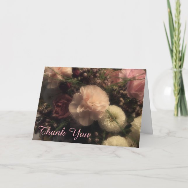 Rosa Nejlikas Blommiga Tacksamhetskort Tack Kort (Framsida)