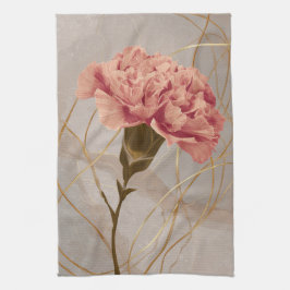 Rosa nejlikas blommönster i guld kökshandduk
