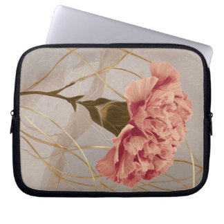 Rosa Nejlikas Blommor Guld Laptop Fodral