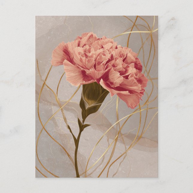 Rosa Nejlikas Blommor Guld Vykort (Framsida)