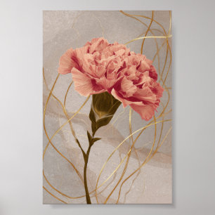 Rosa Nejlikas Blommotiv Guld Poster
