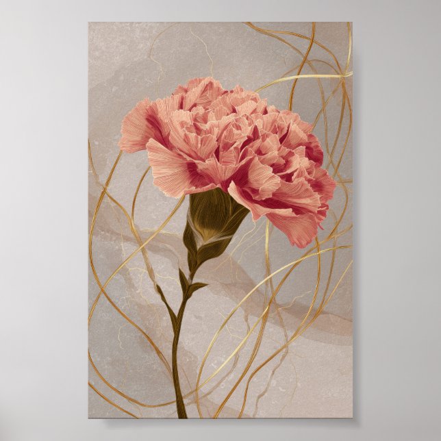 Rosa Nejlikas Blommotiv Guld Poster (Framsidan)