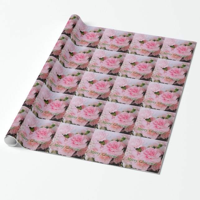 Rosa-nejlikblomma God jul Presentpapper (Utrullad)