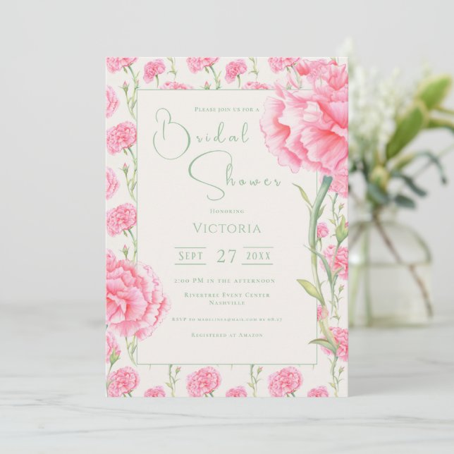 Rosa Nejlikor Blommig Bröllopsfestinladan Inbjudningar (Stående Fram)