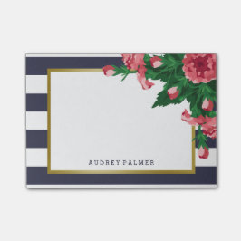 Rosa nejlikor & marinblått randanpassningsbarnamn post-it block