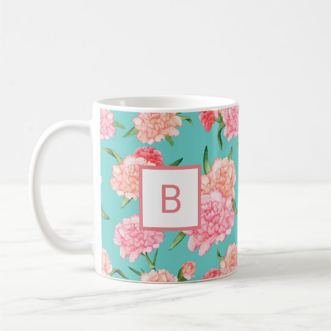 Rosa nejliktryck Monogram Kaffemugg (Vänster)