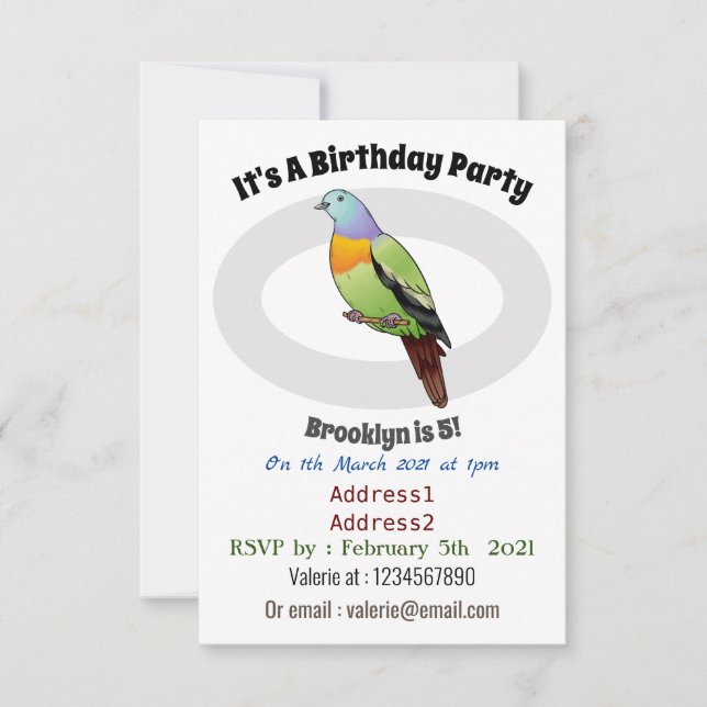 Rosa-nekad grönt-duva, tecknad av fågel inbjudningar (Framsida)