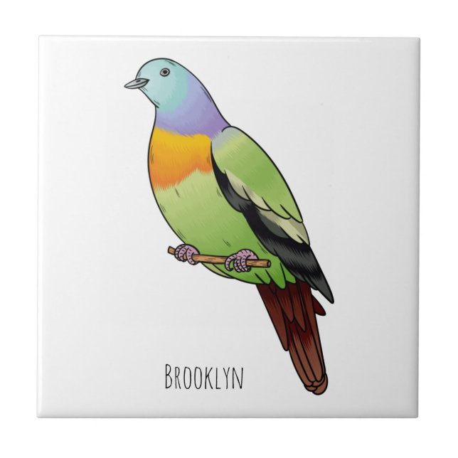 Rosa-nekad grönt-duva, tecknad av fågel kakelplatta (Framsidan)