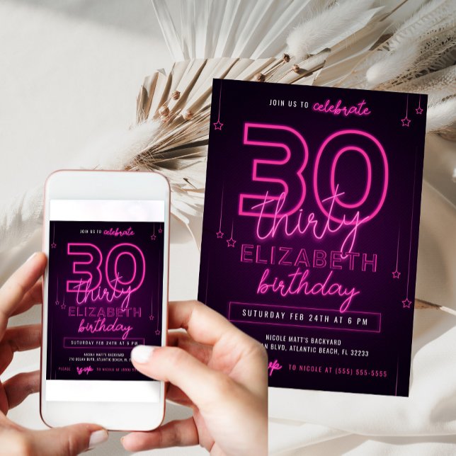 Rosa Neon 30års födelsedag Party Låt oss Glow Craz Inbjudningar (Skapare uppladdad)