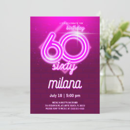 Rosa Neon 60:e Födelsedagsfest inbjudan-kortet Inbjudningar
