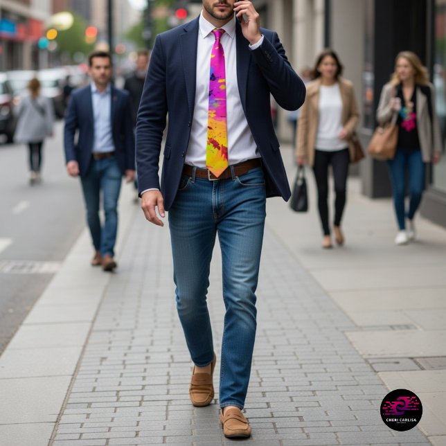 Rosa neon abstrakt färgsprut slips (Polished fit. Main character tie.)