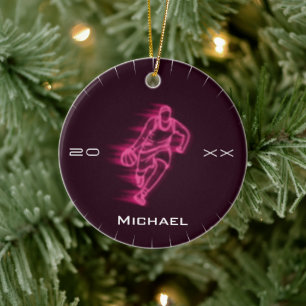 Rosa Neon Basketball Player Ghost Silhouette Namn Julgransprydnad Keramik