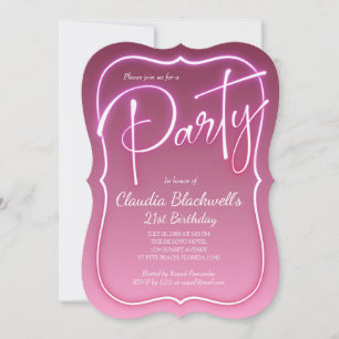 Rosa Neon Birthday-inbjudan Inbjudningar