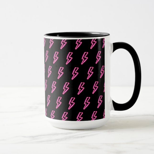 Rosa Neon Blixt Bult Mönster Mugg (Höger)
