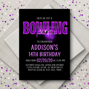 Rosa Neon Bowling Party Birthday-inbjudan Inbjudningar