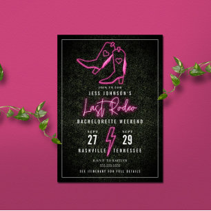 Rosa Neon Cowboy Boots Bachelorette i Rom Inbjudningar