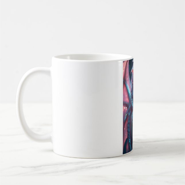 Rosa Neon Drakflicka Mugg - Fantasi Drakfjäll  (Vänster)