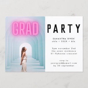 Rosa Neon Elegant Ombre Grad Photo Party bjudan Inbjudningar