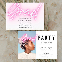 Rosa Neon Elegant Ombre Grad Photo Party Inbjudningar