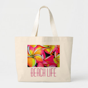 Rosa neon Frangipani Plumeria strandkonst Jumbo Tygkasse