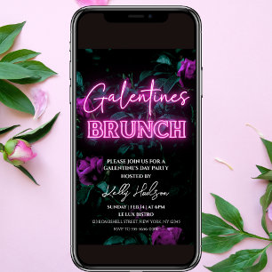 Rosa Neon Galentines Brunch-inbjudan Inbjudningar