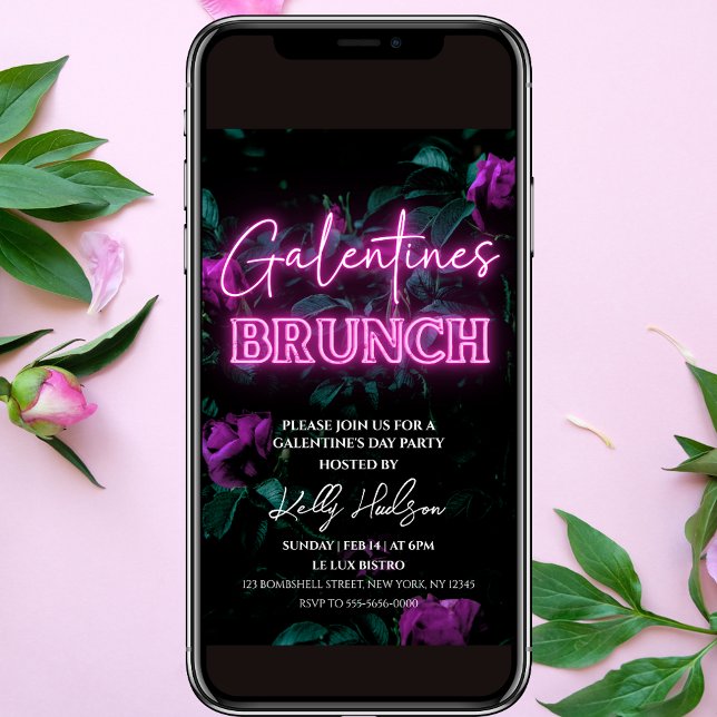 Rosa Neon Galentines Brunch-inbjudan Inbjudningar (Skapare uppladdad)