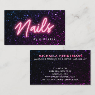 Rosa Neon & Glitter Nail Salon/tekniker Visitkort
