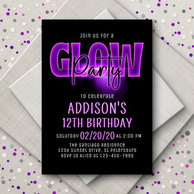 Rosa Neon Glow Party Birthday-inbjudan Inbjudningar (Skapare uppladdad)