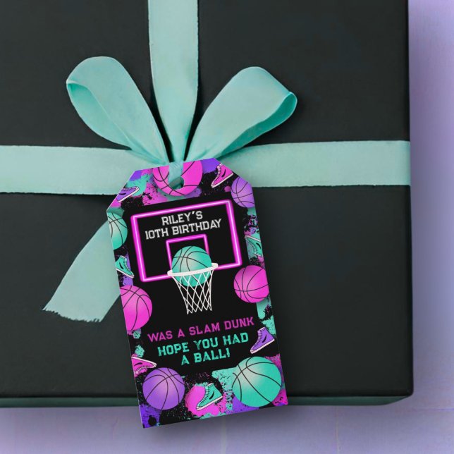Rosa Neon Grunge Paint Splatter Basketball-favorit Presentetikett (Skapare uppladdad)