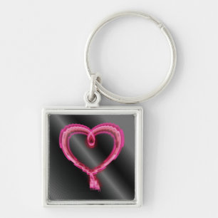 Rosa Neon Heart Fyrkantig Silverfärgad Nyckelring
