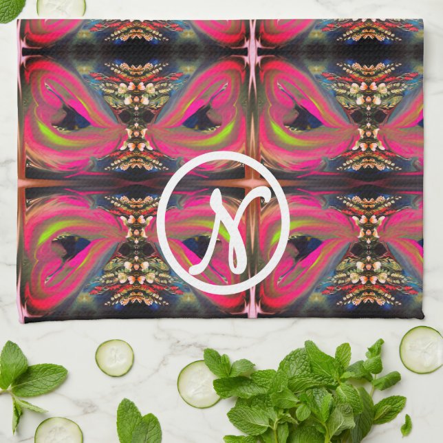 Rosa Neon Hearts Kökshandduk (Vikta)