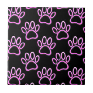 Rosa Neon Hund Paw Skriv ut Kakelplatta