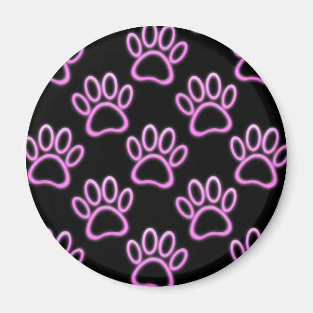 Rosa Neon Hund Paw Skriv ut Magnet (Framsidan)