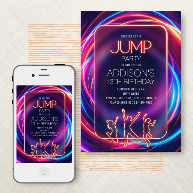 Rosa Neon Jump Birthday-inbjudan Inbjudningar (Skapare uppladdad)