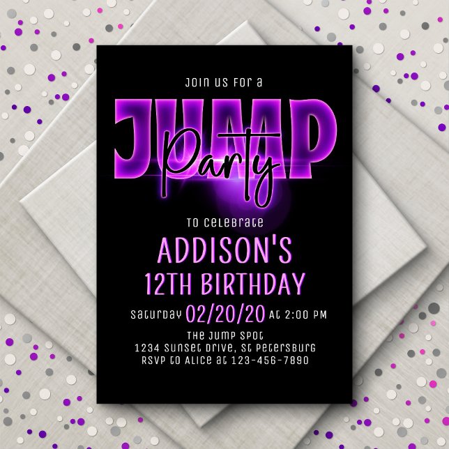 Rosa Neon Jump Party Birthday-inbjudan Inbjudningar (Skapare uppladdad)