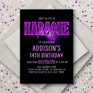 Rosa Neon Karaoke Birthday-inbjudan Inbjudningar
