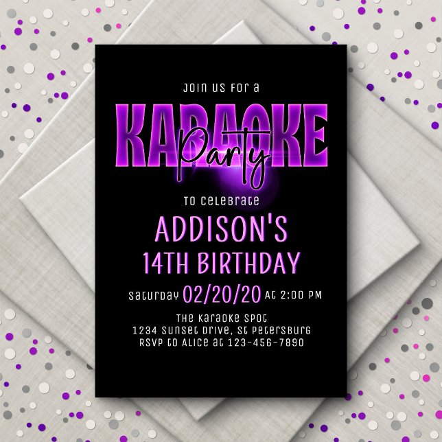 Rosa Neon Karaoke Birthday-inbjudan Inbjudningar (Skapare uppladdad)