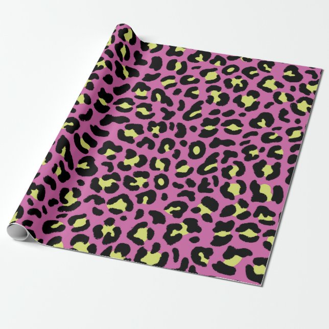 Rosa Neon Leopard Skriv ut Papprare Presentpapper (Utrullad)