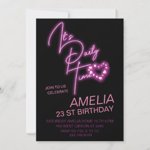 Rosa Neon Light Birthday-inbjudan Inbjudningar