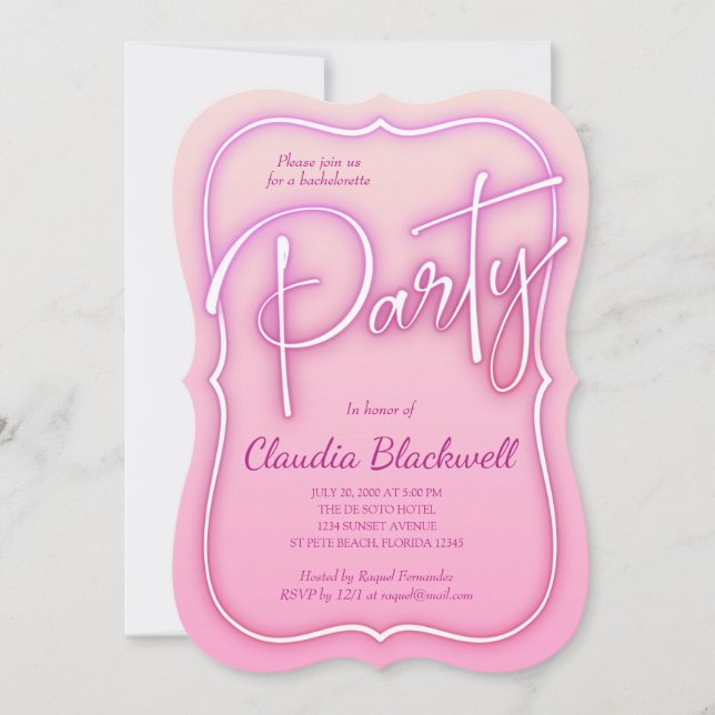 Rosa Neon Party-inbjudan Inbjudningar (Framsida)