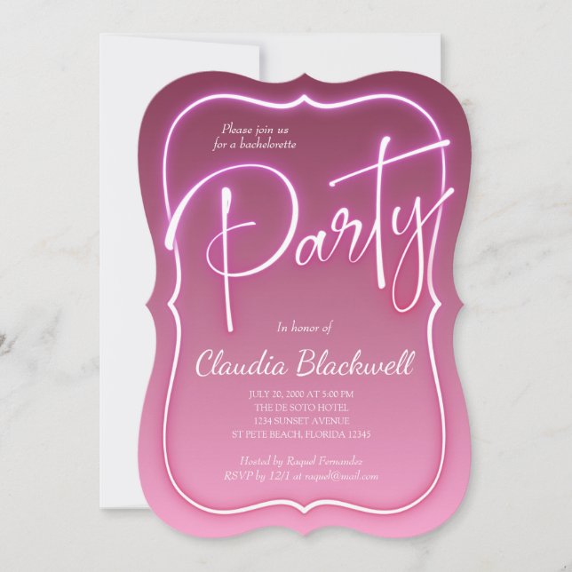 Rosa Neon Party-inbjudan Inbjudningar (Framsida)
