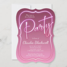 Rosa Neon Party-inbjudan